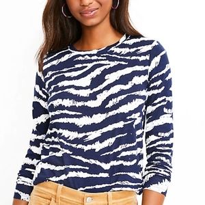 LOFT Deep Blue ZEBRA Print Crew Neck Long Sleeve Top Shirt. Size XXL